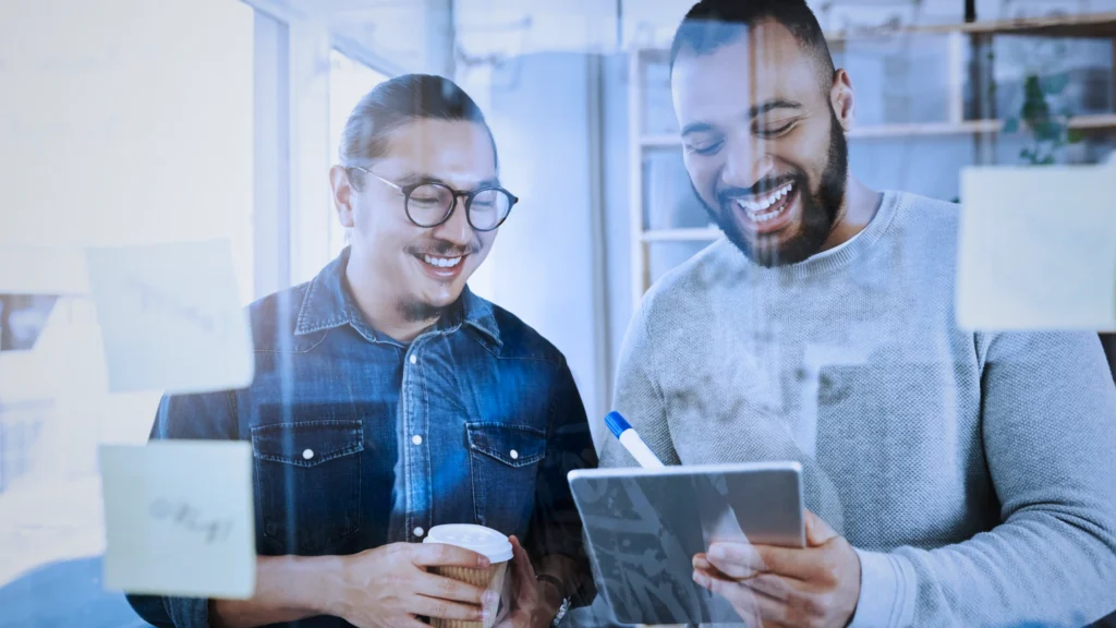 business owners looking at their seo stats