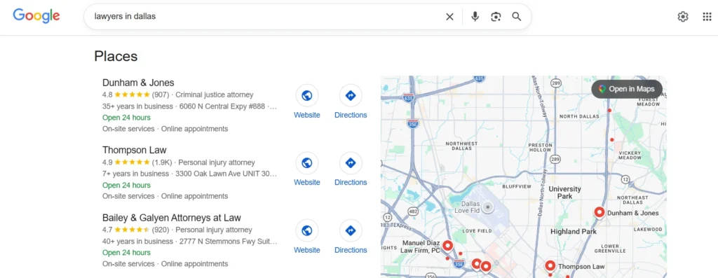 Google's local pack for a local search query