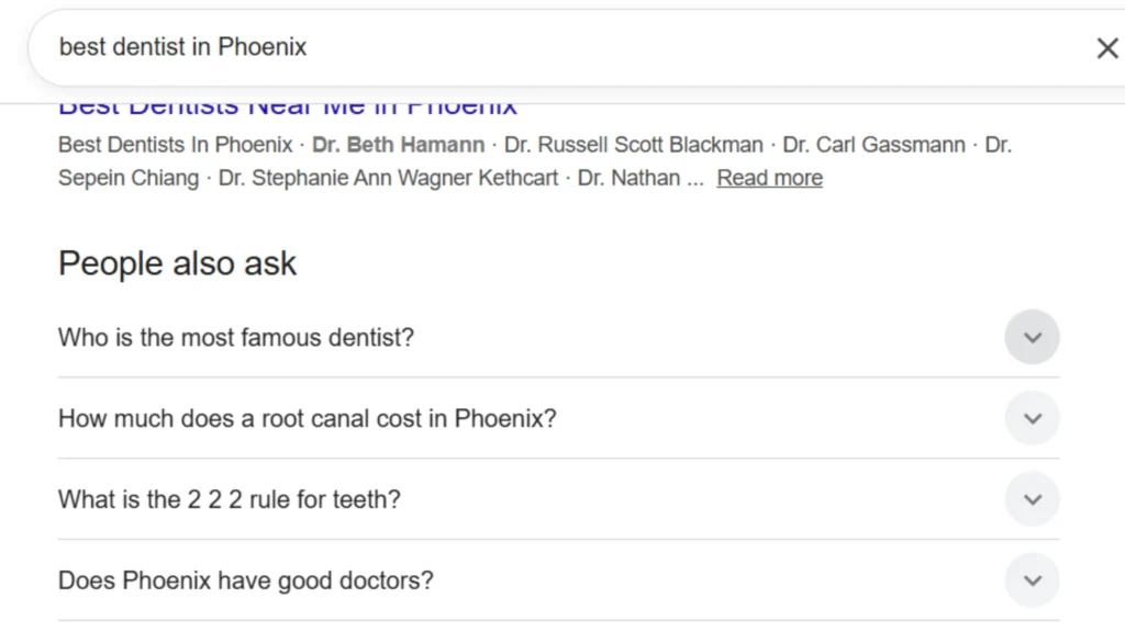 Google's people also ask section. After searching for a main query in the search box, on the SERP page you can see a section named "people also ask"